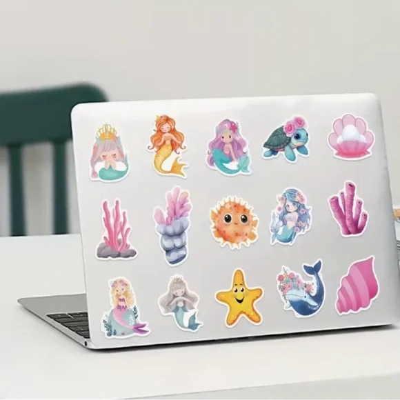 Cute Mermaid & Sea Friends 50 Stickers Fish Shells Pastel Pink, Blue, Purple - Picture 6 of 9